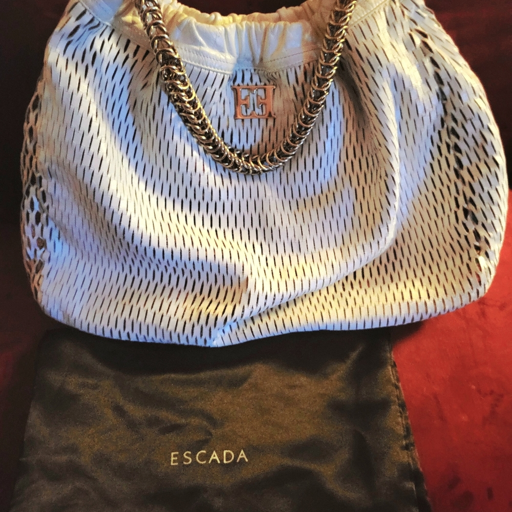 Escada Cream Netted Tote Purse